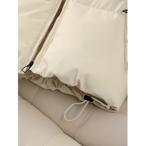 Solid Zip Front Coat, Casual Stand Collar Long Sleeve Fall & Winter Warm Outerwear, Women's Clothing