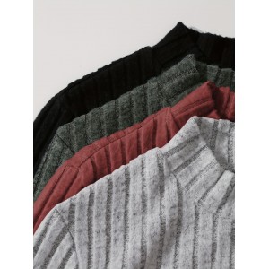 4 Packs Ribbed Mock Neck T-Shirts, Casual Long Sleeve Top For Spring & Fall, Women's Clothing