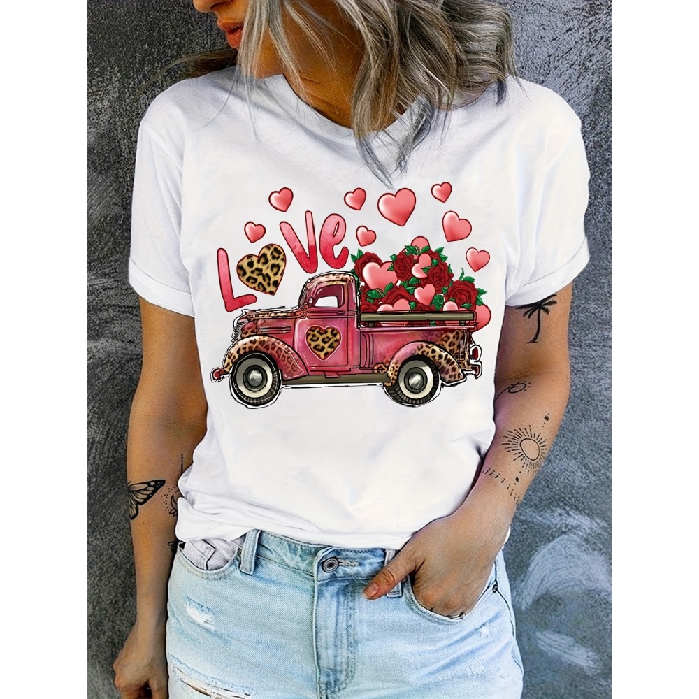 Sunflower & Letter Print T-shirt, Vintage Crew Neck Short Sleeve T-shirt, Women's Clothing