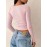 Ribbed Solid Lace Trim T-Shirt, Casual Long Sleeve Top For Spring & Fall, Women's Clothing