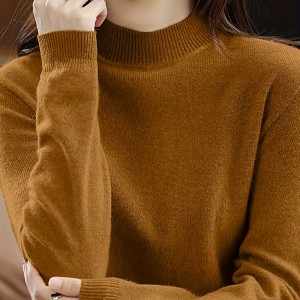 Solid Mock Neck Knit Sweater, Casual Long Sleeve Simple Sweater, Women's Clothing