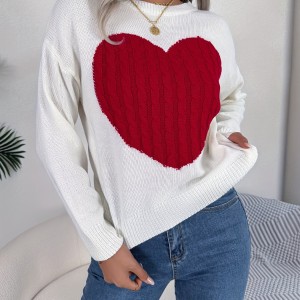Twist Heart Knitted Pullover Sweater, Casual Long Sleeve Sweater For Fall & Winter, Women's Clothing