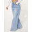Blue Drawstring Elastic Waist Baggy Jeans, Loose Fit Washed Wide Legs Jeans, Women's Denim Jeans & Clothing